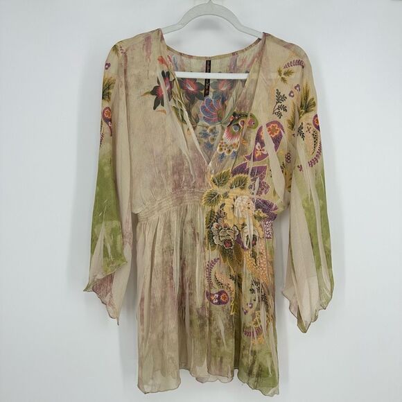 Mushka by Sienna Rose Boho Fairycore Sheer Tunic Top Floral Bell Sleeves - Picture 10 of 10